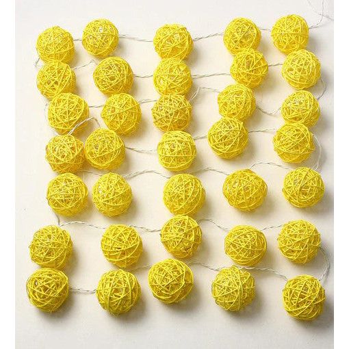 1 Set of Yellow 5cm Rattan Cane 50 Ball Battery Power LONG 5m String Lights Christmas Gift Home Wedding Party Bedroom Decoration Table Centrepiece