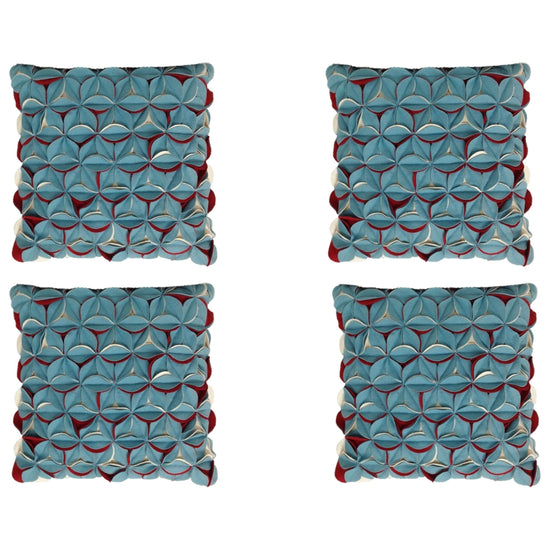 Pack of 4 Covers Amelie Aqua Blue & Red 3D Texture Cushion Covers