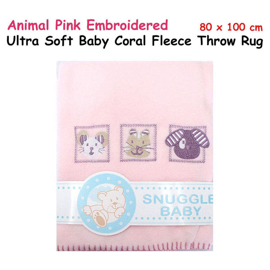 Animal Pink Embroidered Polar Fleece Baby Blanket 80 x 100 cm