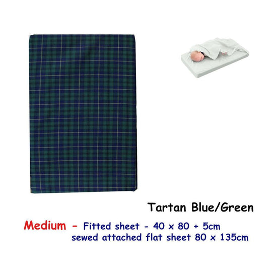 Tartan Blue Green Bassinet Fitted Sheet with a Flat Sheet Sewed Attached