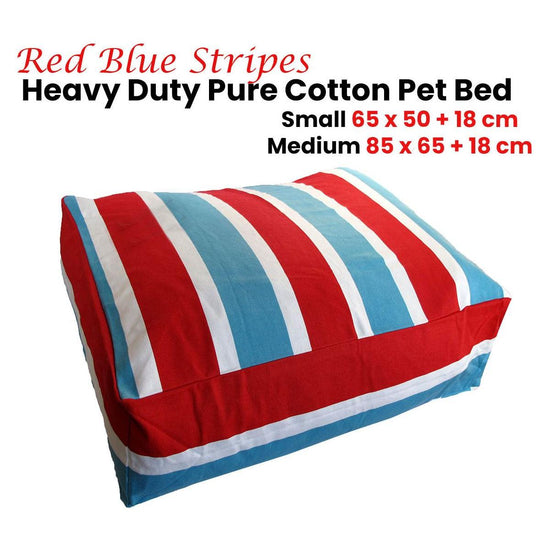 Heavy Duty Pure Cotton Pet Dog Bed Cover Medium Blue Red Stripes