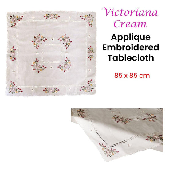 Victoriana Cream Applique Embroidered Table Topper 85 x 85 cm