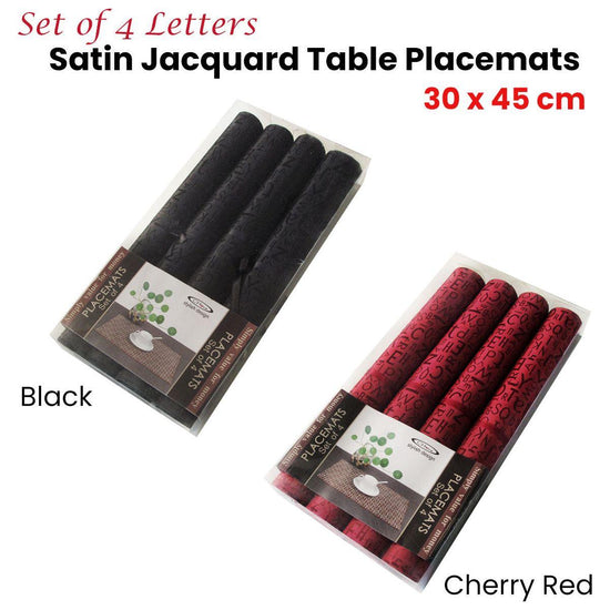 Set of 4 Jacquard Satin Letters Table Placemats Black 30 x 45cm