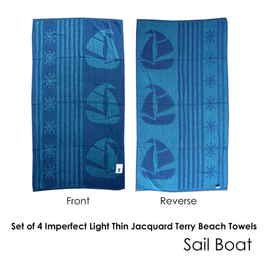 Set of 4 Imperfect Jacquard Terry Beach Towels Sail Boat