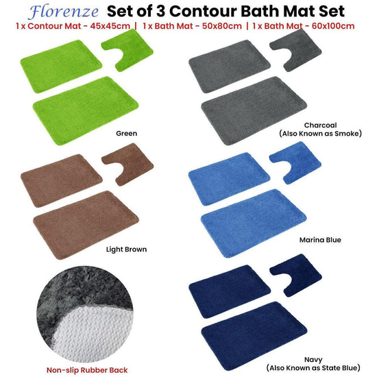 Florenz Set of 3 Contour Bath Mat Set Green