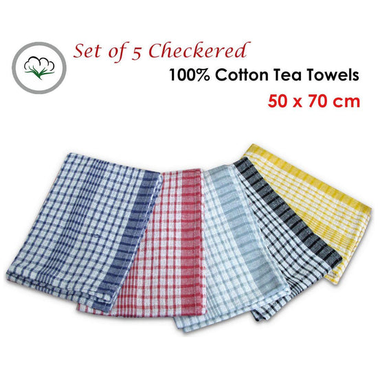 Hotel Living Checkered Set of 5 Cotton Tea Towels
