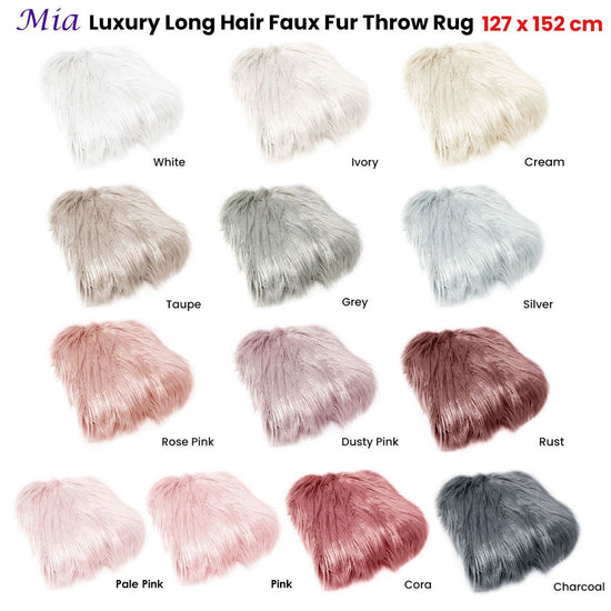 Mia Luxury Long Hair Faux Fur Throw Rug 127 x 152 cm Pale Pink