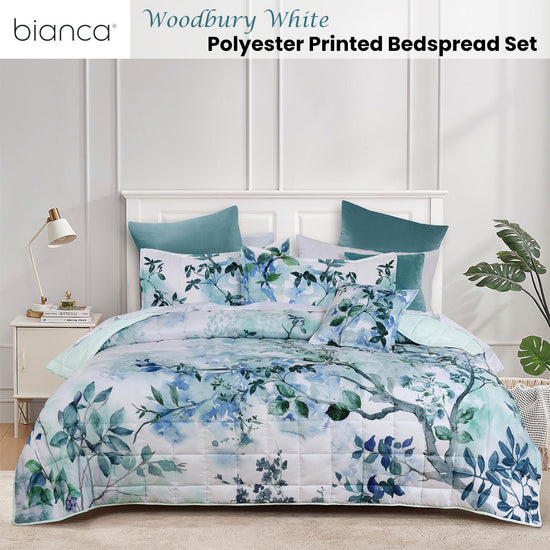 Bianca Woodbury White Botanical Printed Bedspread Set Queen