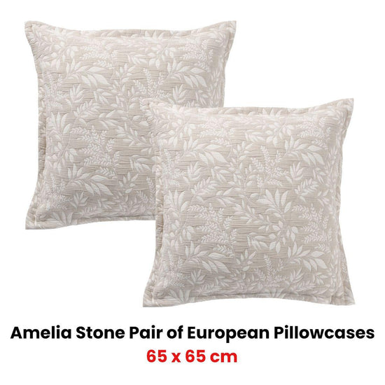 Bianca Pair of Ameila Stone European Pillowcases 65 x 65cm