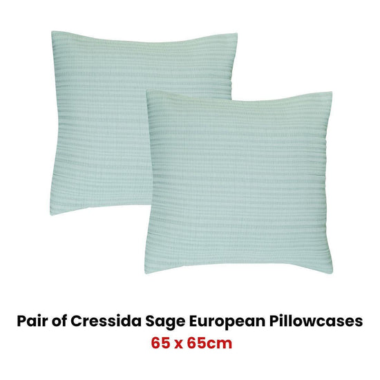 Bianca Pair of Cressida Sage European Pillowcases 65 x 65cm