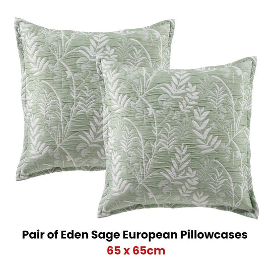 Bianca Pair of Eden Sage European Pillowcases