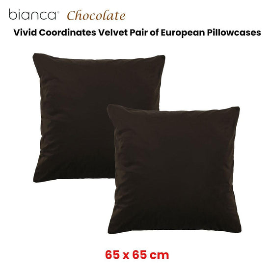 Bianca Pair of Vivid Coordinates Velvet European Pillowcases Chocolate 65 x 65cm