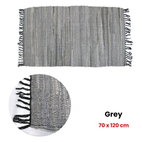 Tonal Chindi Cotton Handmade Floor Mat with Tassels 70 x 120 cm Grey