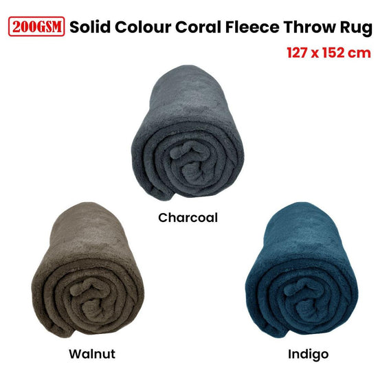 Solid Colour Soft Coral Fleece Throw Rug 127 x 152 cm Walnut