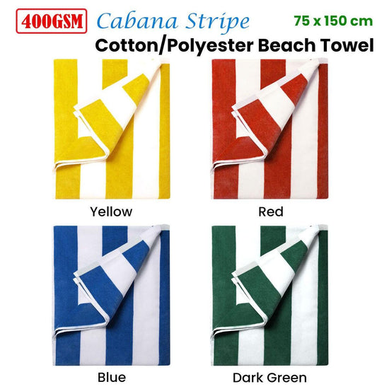 400GSM Cabana Stripe Cotton Polyester Beach Towel Yellow