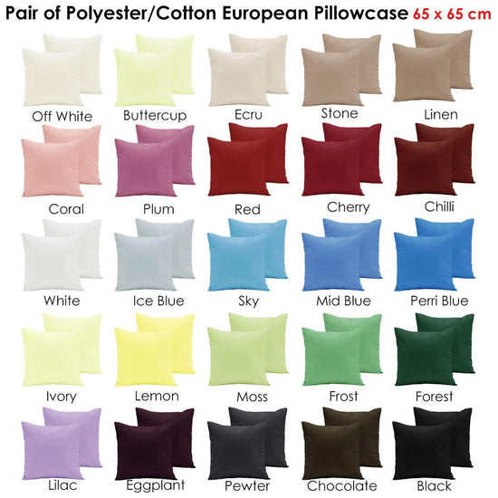 Pair of Polyester Cotton European Pillowcases Mid Blue