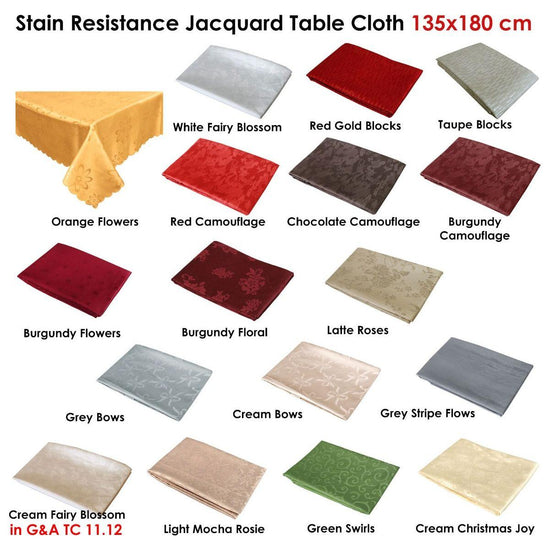 Jacquard Table Cloth Roses Latte 135 x 180cm Rectangle