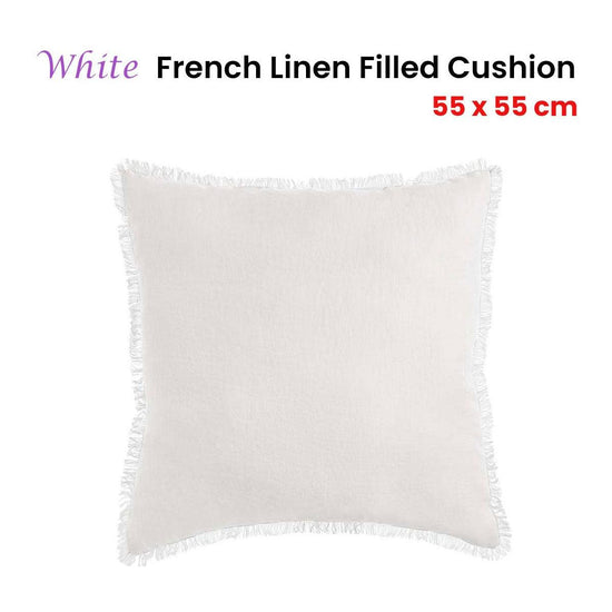 Vintage Design Homewares White French Linen Filled Cushion Square - 55cm x 55cm