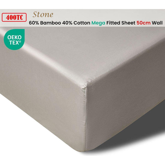 Accessorize 400TC Stone Bamboo Cotton Mega / Super Fitted Sheet 50cm Wall Queen
