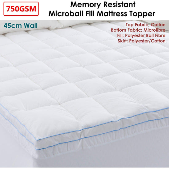 Cloudland 750GSM Memory Resistant Microball Fill Mattress Topper Super King