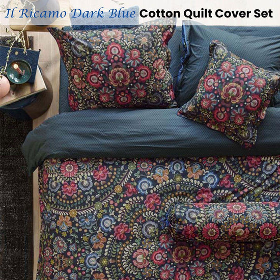 PIP Studio Il Ricamo Dark Blue Cotton Quilt Cover Set Queen