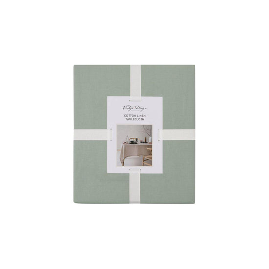 Vintage Design Homewares Helm Green Washed Linen Cotton Tablecloth 150cm x 230cm