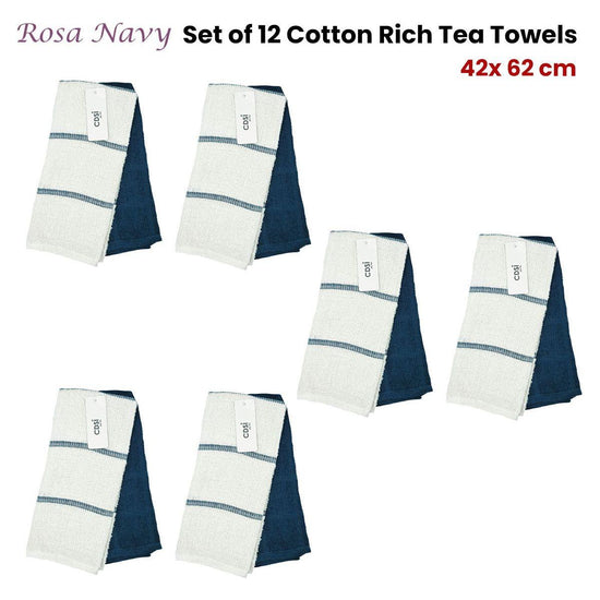 Set of 12 Rosa Navy Cotton Rich Terry Tea Towels
