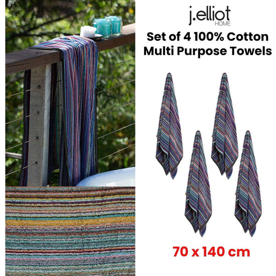J Elliot Home Set of 4 100% Cotton Multi Purpose Towels 70 x 140 cm