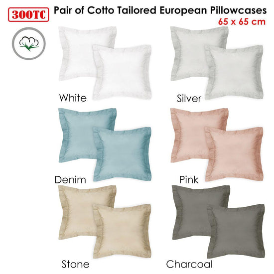 Algodon Pair of 300TC Cotton European Pillowcases Charcoal