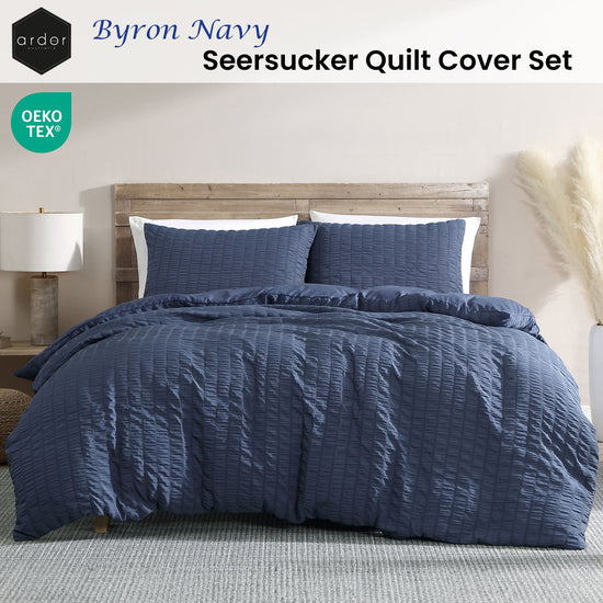 Ardor Byron Navy Seersucker Quilt Cover Set King