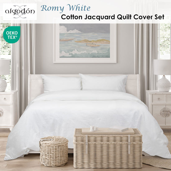 Algodon Romy White Cotton Jacquard Quilt Cover Set King