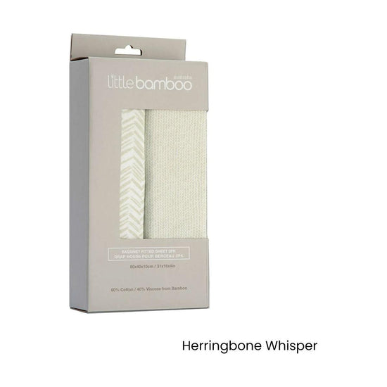 Set of 2 Little Bamboo Jersey Fitted Sheet Bassinet Size Herringbone Whisper