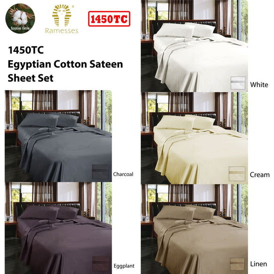 Ramesses 1450TC Egyptian Cotton Sateen Sheet Set Cream Queen