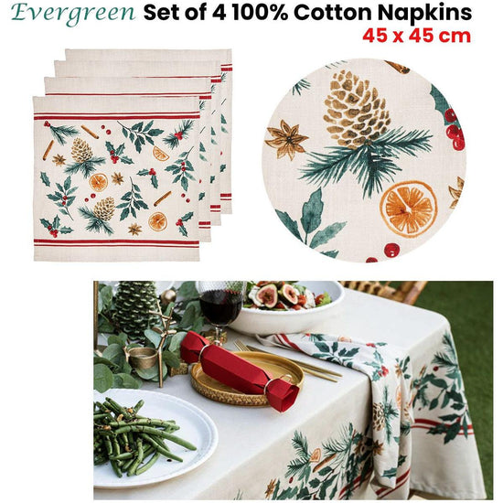 Ladelle Set of 4 Evergreen 100% Cotton Napkins 45 x 45 cm