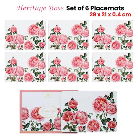 Ashdene Set of 6 Heritage Rose Table Placemats 29x21x0.4 cm