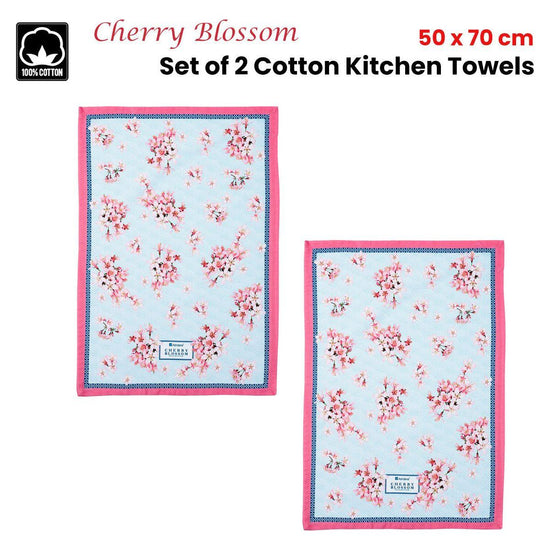 Ashdene Set of 2 Cherry Blossom Cotton Kitchen Tea Towels 50 x 70 cm