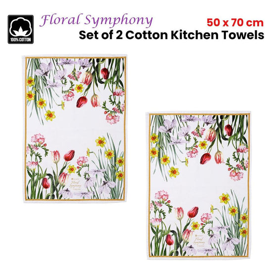 Ashdene Set of 2 Floral Symphony Cotton Kitchen Tea Towels 50 x 70 cm