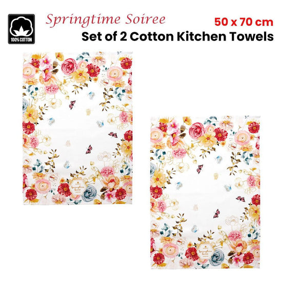 Ashdene Set of 2 Springtime Soiree Cotton Kitchen Tea Towels 50 x 70 cm