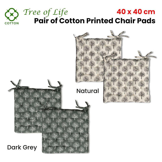 Lylac Homeware Tree of Life Set of 2 Cotton Chair Pads Dark Grey