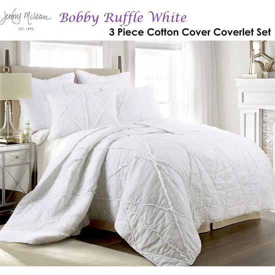 Jenny Mclean Bobby Ruffle White 3 Piece Coverlet Set Super King