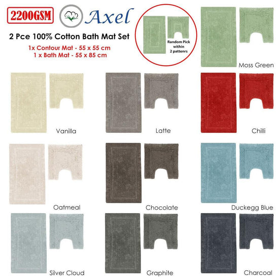 2200GSM 2 Pce Axel 100% Cotton Bath Mat Set Vanilla