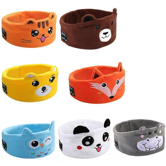 Cute Bluetooth Headband Headphones Wireless Sleep Music Mask with Mic - Yellow-Bear