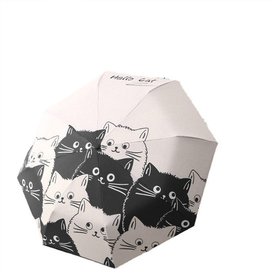 1PC Cartoon Black White Cat Automatic Folding Sun Umbrella Anti-UV For Unisex