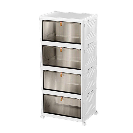 4 Tier Plastic Storage Cabinet with Wheels Large Capacity Foldable Storage Bins