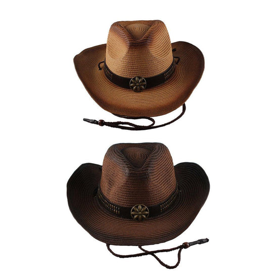 Outdoor Western Cowboy Hat Unisex Straw Hat Visor Hats Big Wide Brim Hat Summer - Coffee