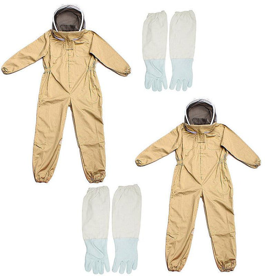 Full Beekeeping Suit Bee Suit Heavy Duty Leather Ventilated Keeping Gloves - L (with Gloves)