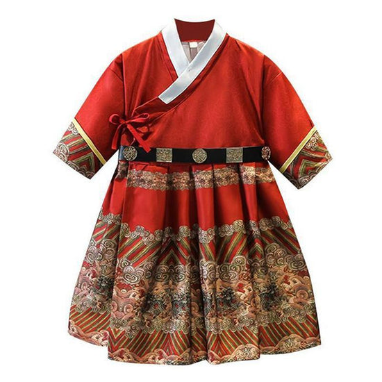 Red Hanfu Boys Girl Traditional Chinese Dress Ancient Style Performance Costume - 140CM