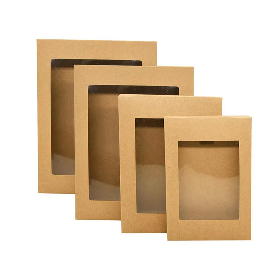 50PCS Kraft Paper Gift Boxes with PVC Window White Black Bakery Packaging Carton - S