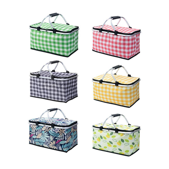 Foldable Picnic Basket Outdoor Camping Carrying Basket Portable Food Storage - Greenery