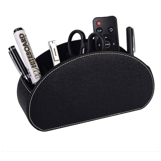 PU Leather Desktop Organiser Remote Control Office Cosmetic Storage Box Holder